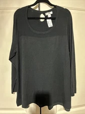 CJ Banks Size 2X Black Tunic Knit top, Scoop neck, L/S, Pleated Back NWT
