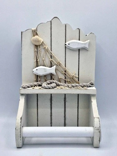 Wooden Toilet Roll Holder "Fish & Nets"
