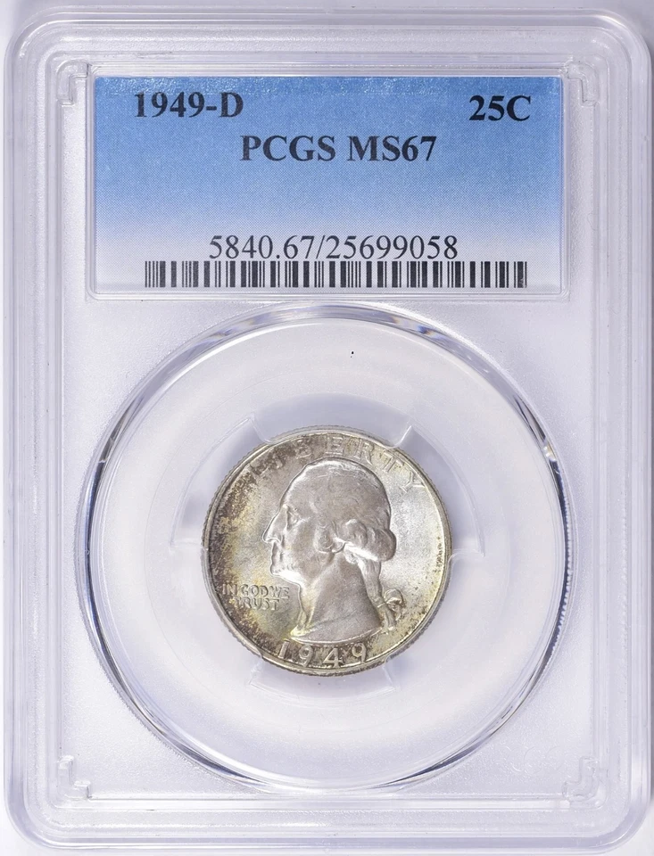 D Washington Quarter 1949 graduación profesional MS67 arco iris tono reverso Foto 2 de 3