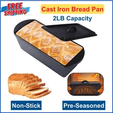 Cast Iron Bread Pan With Lid - 2LB Capacity (13x5 Inch) Large Pullman Loaf Pan
