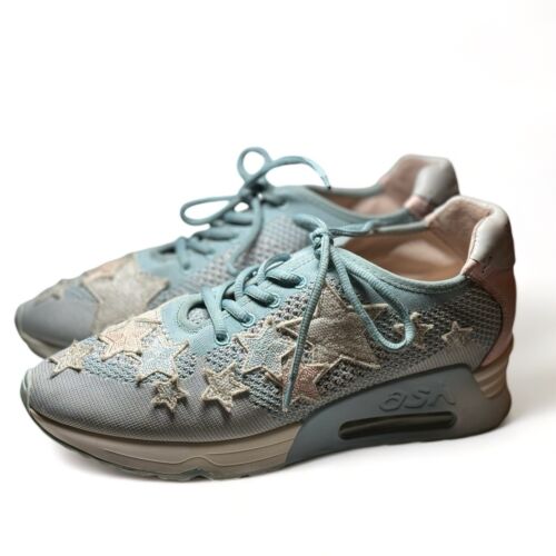Ash Sneakers Running Trainers Blue Pink White Low Top Embroidered Stars Size 10 - Picture 3 of 13
