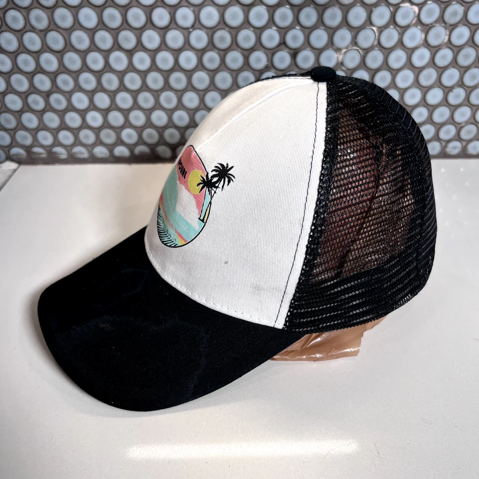 Gorra Rip Curl Trucker Blanca Negra Gráfica Ajustable Snapback Malla Gris Foto 4 de 4