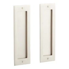 Signature Hardware Elongated Pop-Out Brass Pocket Door Pull - Passage Set - BN