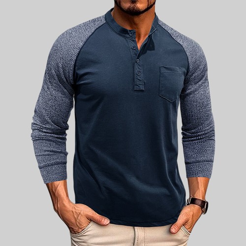 Mens Long Sleeve Henley Raglan T Shirt Grandad Neck Contrast T-Shirt New Top UK - Picture 24 of 27