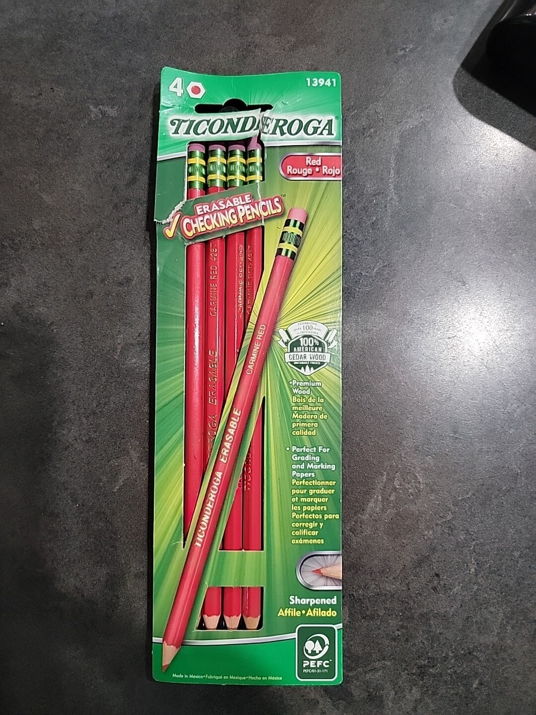 4 Red Ticonderoga Erasable Checking Pencils Eraser PreSharpened