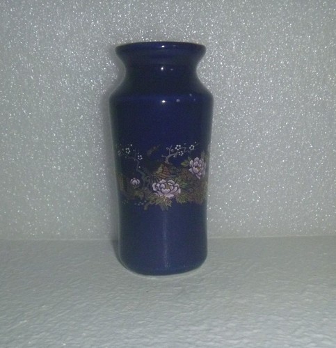 Piccolo vaso blu cobalto con fagiani/pavoni e fiori - Foto 1 di 6