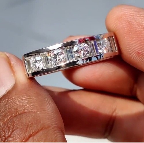 Round baguette Channel Set Unisex Engagement Ring, Wedding Band in 925 Silver - Bild 2 von 6