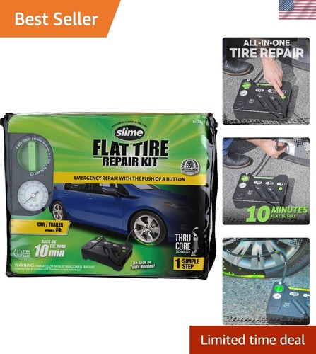 Flat Tire Repair Kit Emergency Sealant & Inflator Pump, Analog Car & Vehicle Use