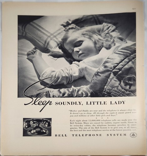 1938 Bell Telephone System Vintage Ad sleep soundly little lady - 第 1/1 張圖片