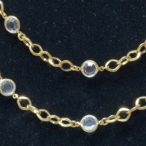 Cadena Doble Hilo Tono Dorado 18" Con Estrás Facetado Redondo - Imagen 4 de 9
