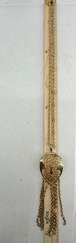 Art Nouveau Gold Tone Organic Open Filigree Tassel Pendant Chain Necklace - Picture 11 of 11