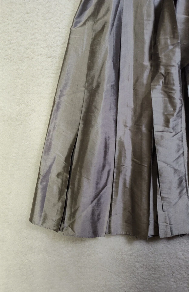 Vestido Feminino Anne Klein 6 Cinza Metálico 100% Seda Sem Mangas ALine Cinto Joelho G - Imagem 4 de 4