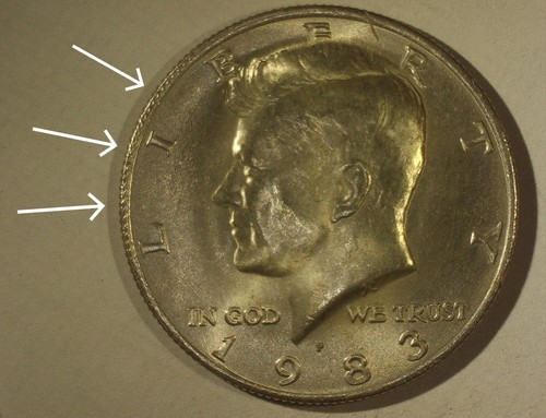 1983-P Kennedy half dollar Collar clash error ID 05 - Picture 2 of 3