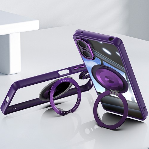 For Sony Xperia 10 VI, Luxury Magnetic Transparent Crystal Ring Stand Cover Case - 第 26/29 張圖片