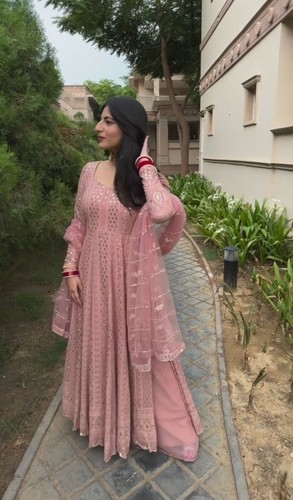 Party Wear Anarkali Gown Salwar Kameez Pakistani Indian Wedding Dress Bollywood - Picture 4 of 10
