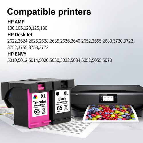 65XL Ink Cartridges Black/Color Combo Pack for HP Ink 65 XL for HP DeskJet 3755 - Picture 6 of 8