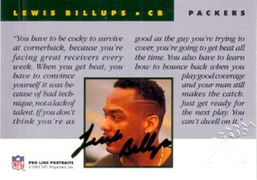 Lewis Billups certified autographed signed Packers 1992 Pro Line Portraits card