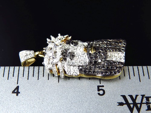 10K Gelbgold echter schwarz & weißer Diamant Jesus Stück Anhänger 1,50" (2,10Ct) - Bild 3 von 8