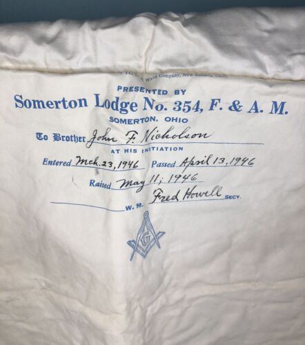 Masonic Freemason Ceremony Apron Somerton Ohio Lodge 1946 Made By C. E. Ward - Picture 2 of 18