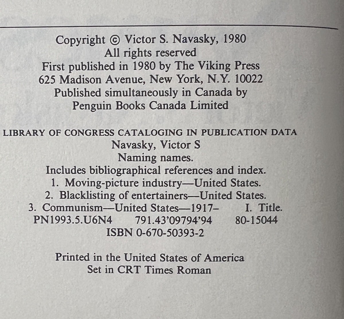 希少　NAMING NAMES VICTOR S. NAVASKY Naming Names by Victor S. Navasky | Goodreads