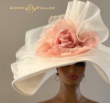 Kentucky Derby Hat White Cream Salmon Pink Big Giant Rose Del Mar Royal Ascot