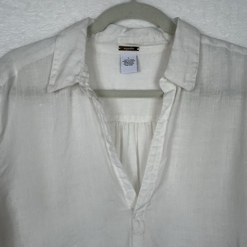 Magaschoni 100% Leinen weiß Tunika Top L Oversize V-Ausschnitt Taschen Lagenlook - Bild 2 von 9