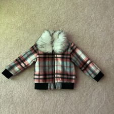 TOMMY HILFIGER INFANT GIRLS JACKET,2T, PLAID, ZIP FRONT, FAUX FUR REMOVABLE COLR