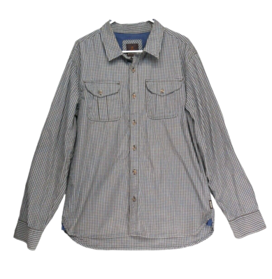 Prana Hiking Ascension Men Shirt Size L Check Plaid Long Roll Up Sleeves  Outdoor