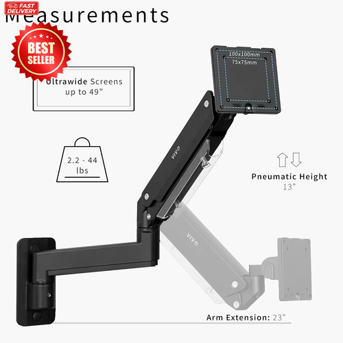 Premium Aluminum Heavy-Duty Monitor Arm - Ultrawide Screens – Single Wall Mount - Picture 5 of 12