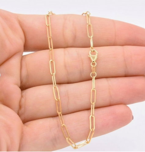18k Yellow Gold PAPERCLIP Link Chain Necklace 16 Inch 1.5MM 2 Grams - Picture 5 of 9
