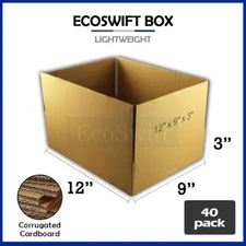 40 12x9x3 EcoSwift Cardboard Packing Moving Shipping Boxes Corrugated Box Carton