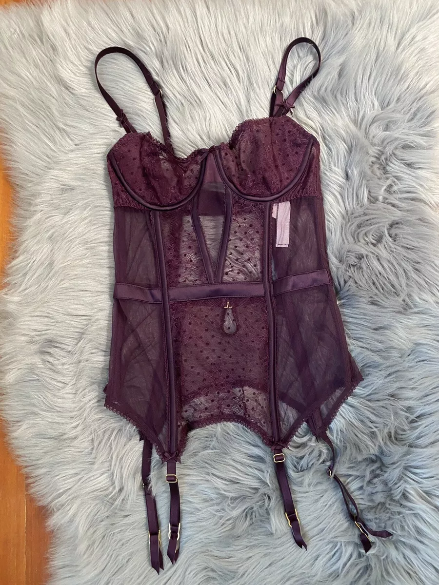 Victoria s Secret Corset Bustier Suspender Maroon Red Lace