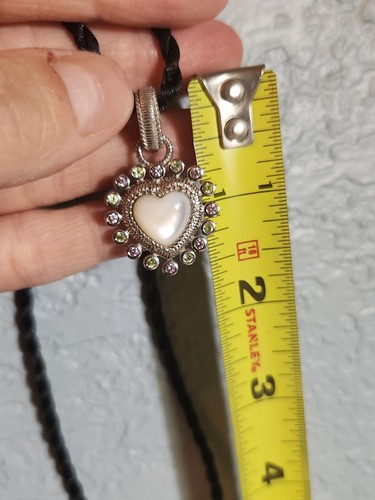 Judith Ripka Sterling Silver Mother of Pearl Pink & Green Peridot Heart Pendant - Picture 7 of 7