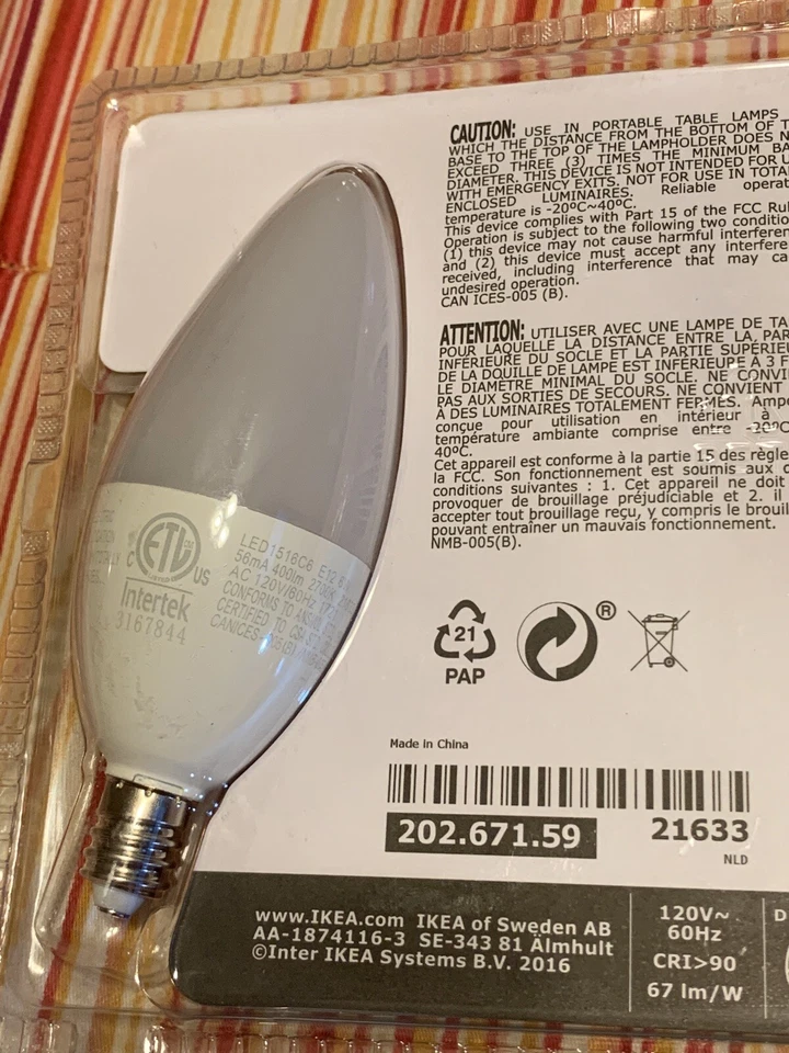 IKEA LEDARE LED 400lm 6W Light Bulb E12 Bulb LED15116C6 2700 Kelvin Buy Now - Image 4 of 4