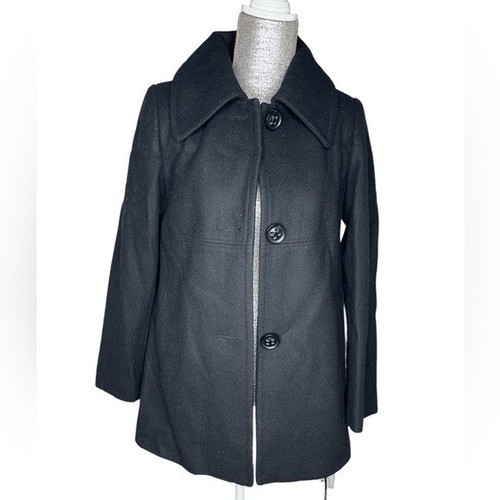 Alfani Wool Blend Pea Coat Black Size 4P - Picture 2 of 5