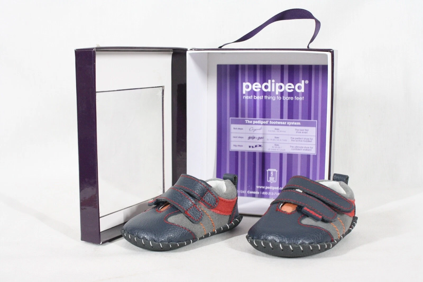 PEDIPED ORIGINALS NAVY LEATHER NEWBORN BABY BOOTIES SIZE 0-6 MONTHS NEW IN BOX