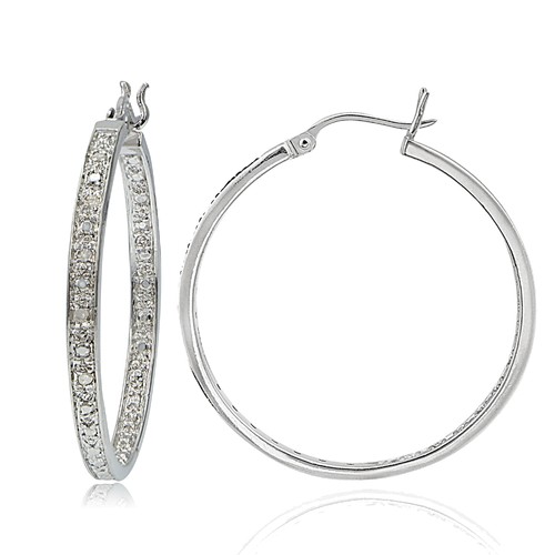 0.10ct TDW Diamond 25mm Round Hoop Earrings in Brass - 第 2/3 張圖片