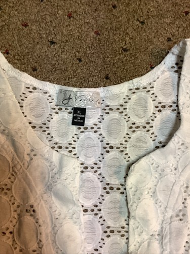 J. Valdi Swim Cover Up Wmns Sz XL White Lace eyelet V-Neck Long Sleeve - Picture 5 of 9