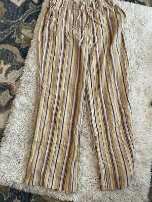 Naturals D&CO. Wide Leg Pants Womens Medium Colorful Striped Linen Blend Boho