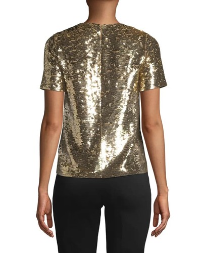 Michael Michael Kors Sequin Crew Neck Short Sleeve Fish Scale Crop Top Size XL - Picture 2 of 7