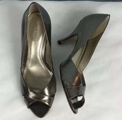 pewter open toe heels