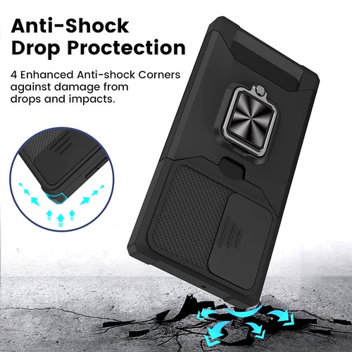 Funda con soporte blindado con cubierta de cámara deslizante y ranura para tarjetas para Galaxy S23/22/21, Plus, Ultra - Imagen 6 de 11