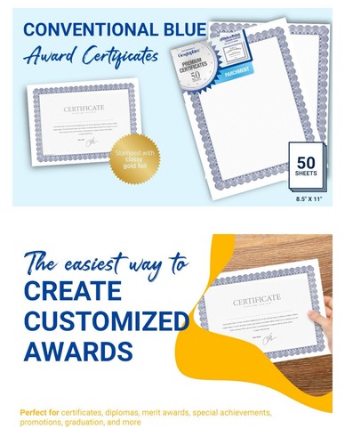 Papel certificado premio pergamino geográfico 8,5 x 11 borde azul paquete de 50 - Imagen 2 de 5