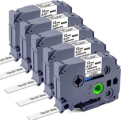 Label Tape fit Brother TZe-231 TZ-231 White 12mm 0.47 inch P-Touch PT-1000 H101C