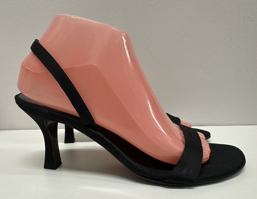 Massimo Dutti women size 40 US 10 black satin & Leather heel slingback sandals - Picture 3 of 9