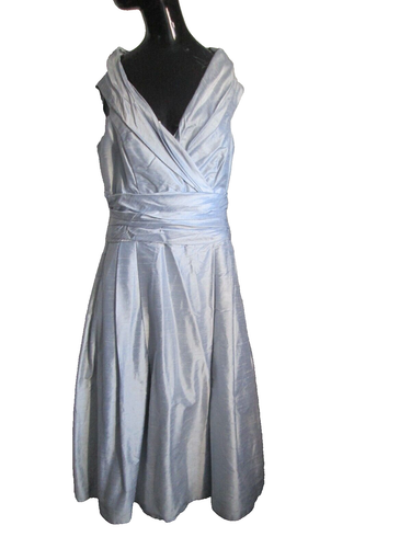 Siri Size 10 Silk Silvery Blue V-Neck Pleated Cocktail Party Dress NWT - Picture 3 of 7