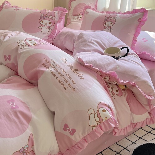 Kuromi Cinnamoroll My Melody Duvet Covers Bedsheet Single Double Bed Set 3/4Pcs - Picture 10 of 37