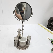 Antique Early 1900s Gentleman's Shaving Mirror Station W Brush Art Deco Rare 