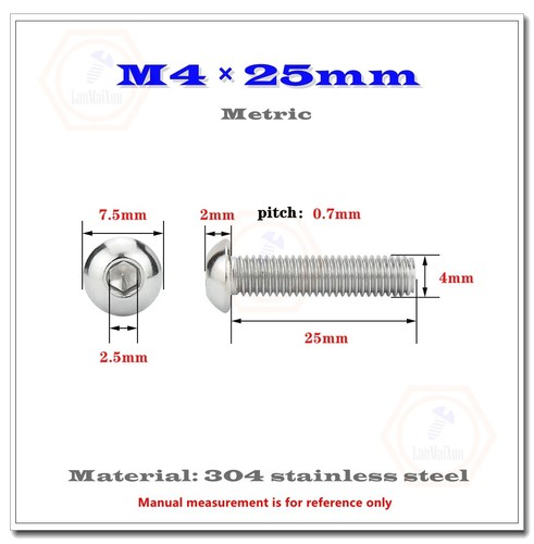 M2 M2.5 M3 M4 M5 M6 304 Stainless Steel Allen Hex Socket Button Head Screws Bolt - Bild 51 von 87