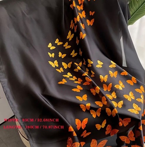 Scarf Butterfly Printed Thin Breathable Cotton Linen Shawl Sunscreen Wind - Picture 3 of 3